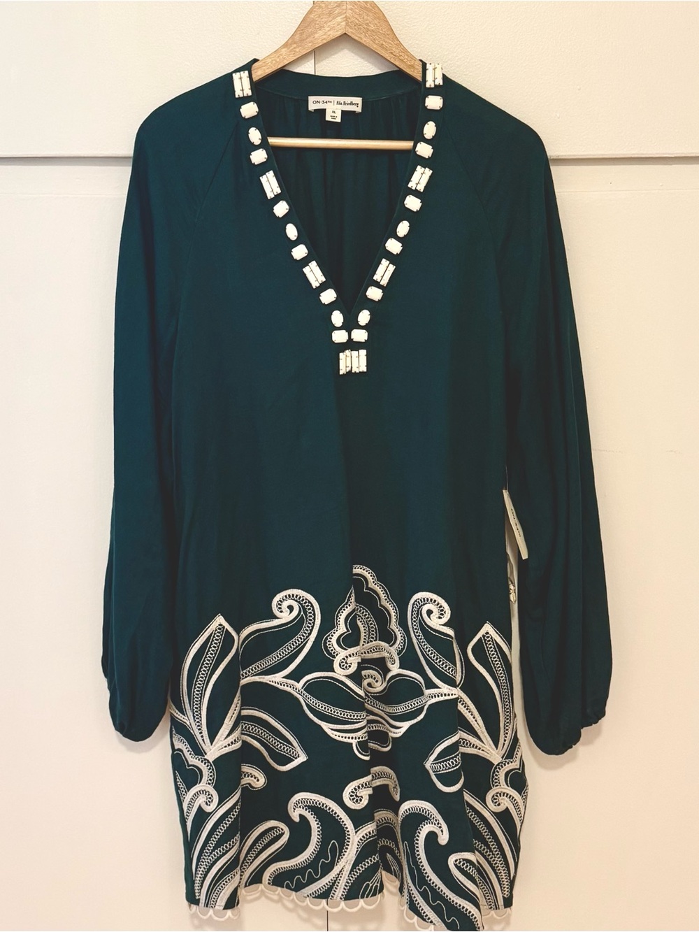NWT On 34th x Alix Friedberg Green A-Line Embroidered Jeweled Dress - Size XL